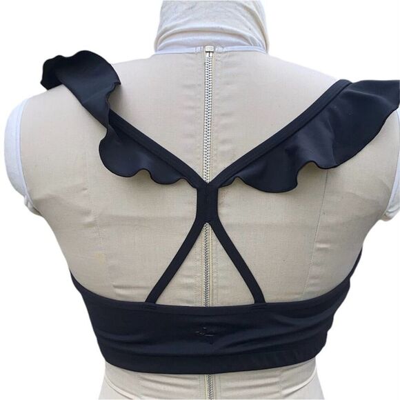 Joy Lab Women’s Sports Bra Racer Back Ruffle Strap Sz. L Black Athletic - Picture 2 of 10